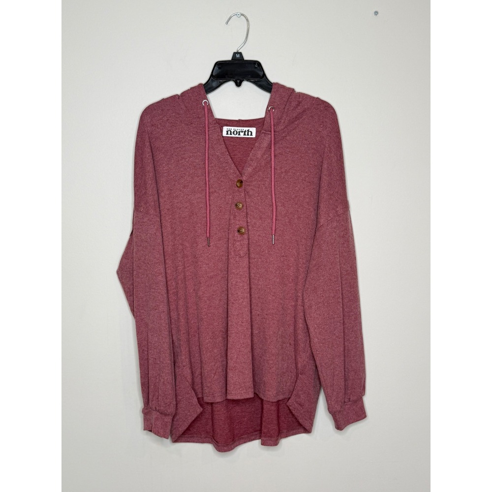 One Eleven North Women Burgundy Henley Hoodie High Low Hem Top Size M